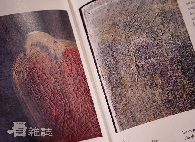 油畫表面龜裂可能為過早裂痕（畫面右方）或年代裂紋（畫面左方）看雜誌提供